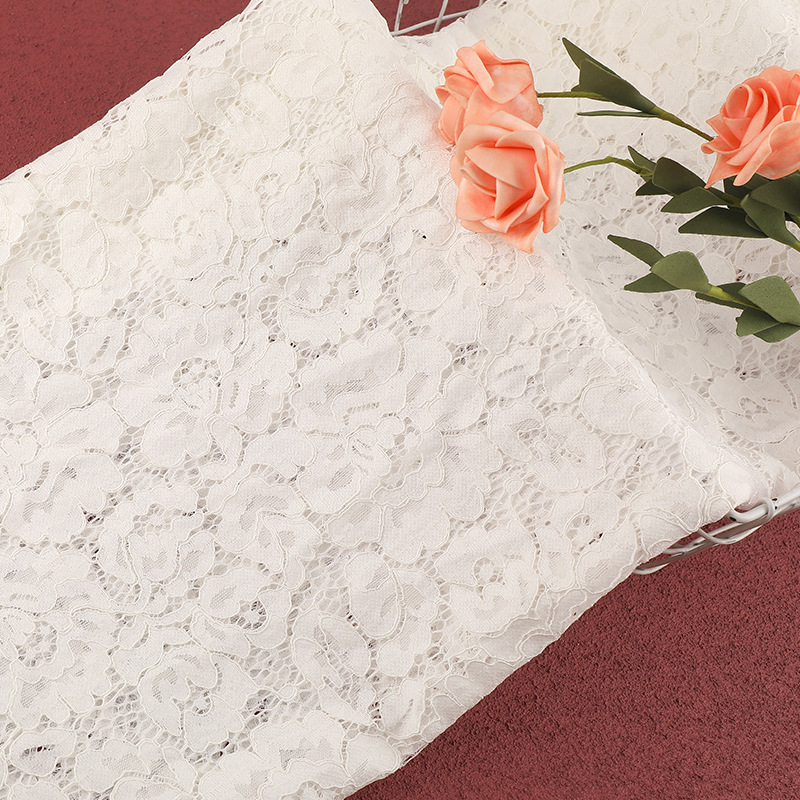 Cotton-polyamide eyelash lace Bridal White Guipure Eyelash Lace Fabric for Garments