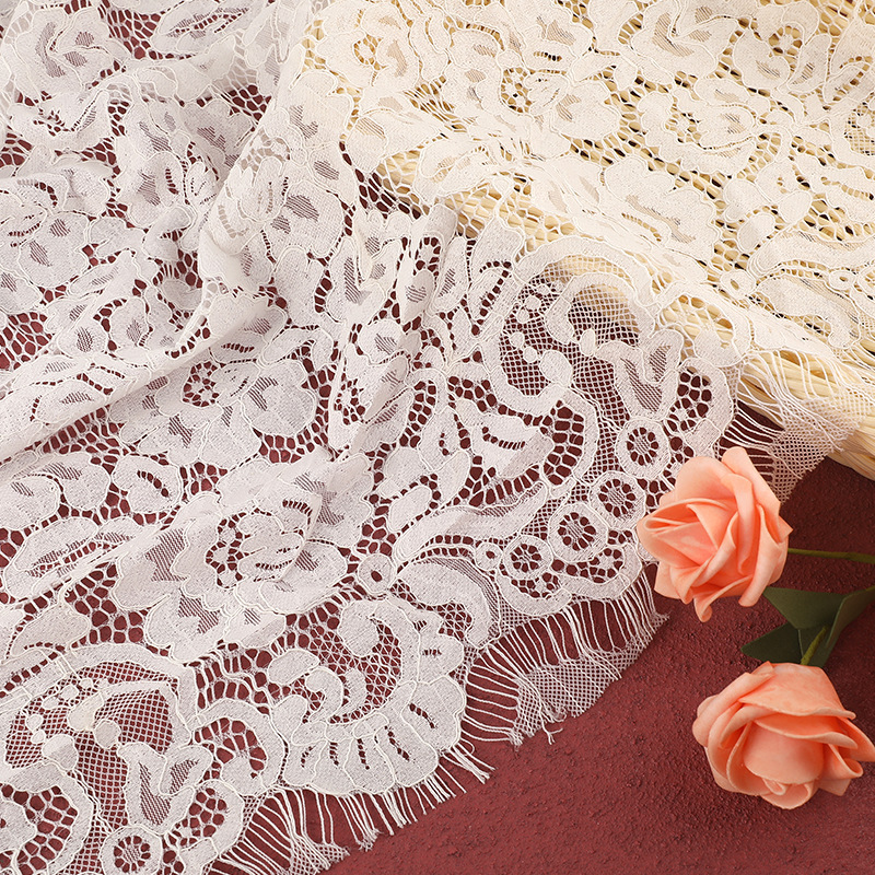 Cotton-polyamide eyelash lace Bridal White Guipure Eyelash Lace Fabric for Garments