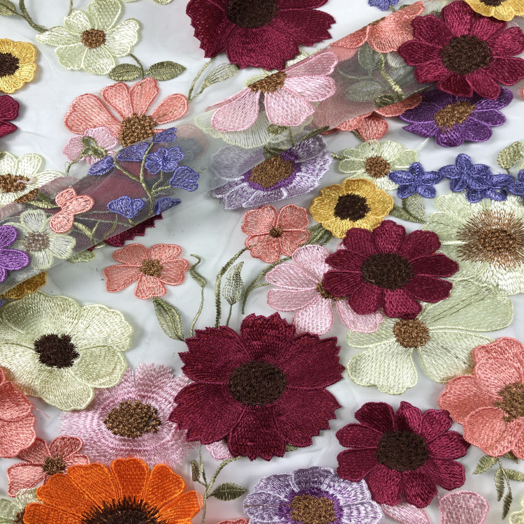 Wholesale Flower 3d Embroidered Wire Embroidery Mesh Fabric Embroider Lace Tulle For Full Dress Wholesale Flower 3d Embroidered Wire Embroidery Mesh Fabric Embroider Lace Tulle For Full Dress