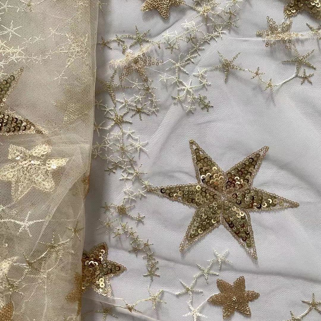New mesh fabric embroidered sequin stars flower pattern net fabric for women dress New mesh fabric embroidered sequin stars flower pattern net fabric for women dress