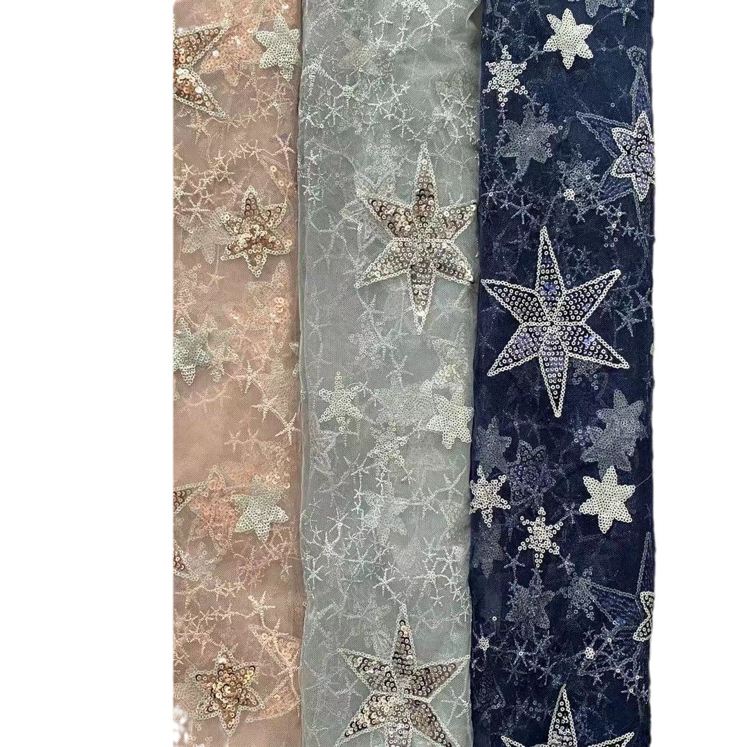 New mesh fabric embroidered sequin stars flower pattern net fabric for women dress New mesh fabric embroidered sequin stars flower pattern net fabric for women dress