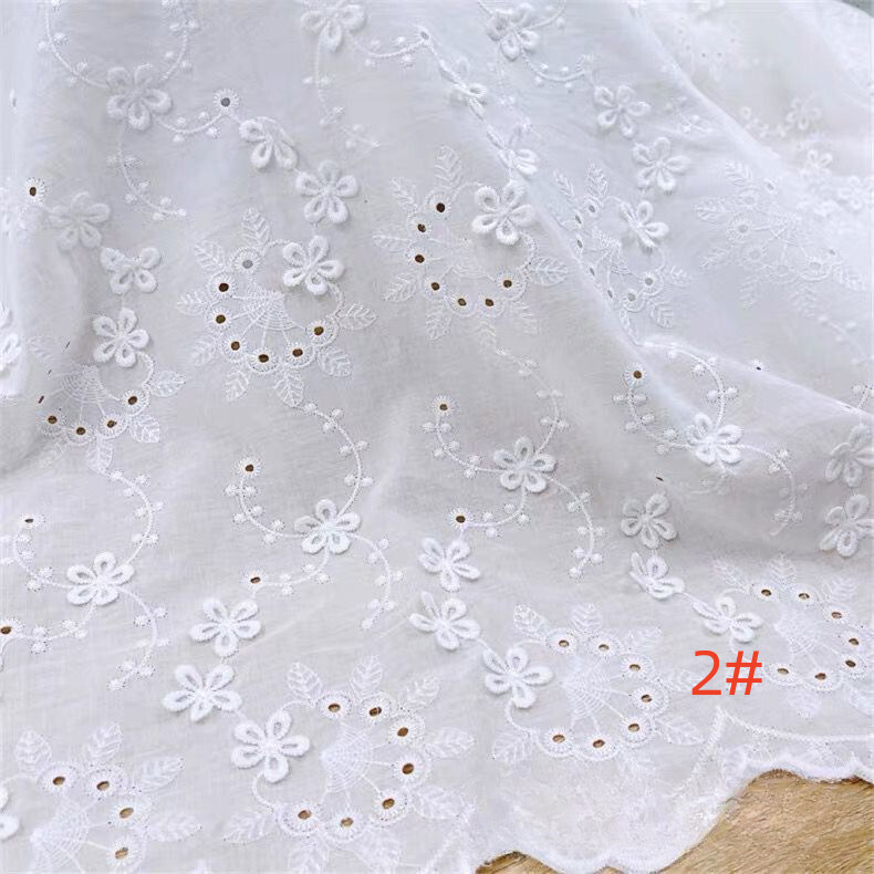 3D flower white color soft embroidered cotton fabric for garments
