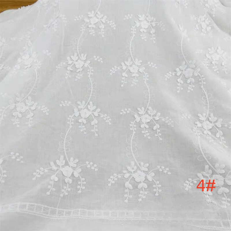 3D flower white color soft embroidered cotton fabric for garments