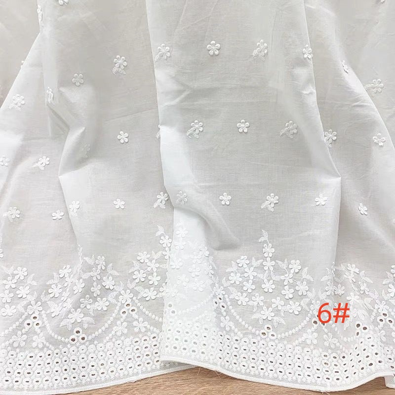 3D flower white color soft embroidered cotton fabric for garments
