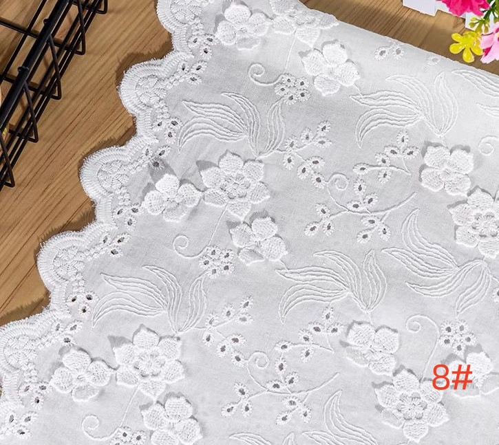 3D flower white color soft embroidered cotton fabric for garments