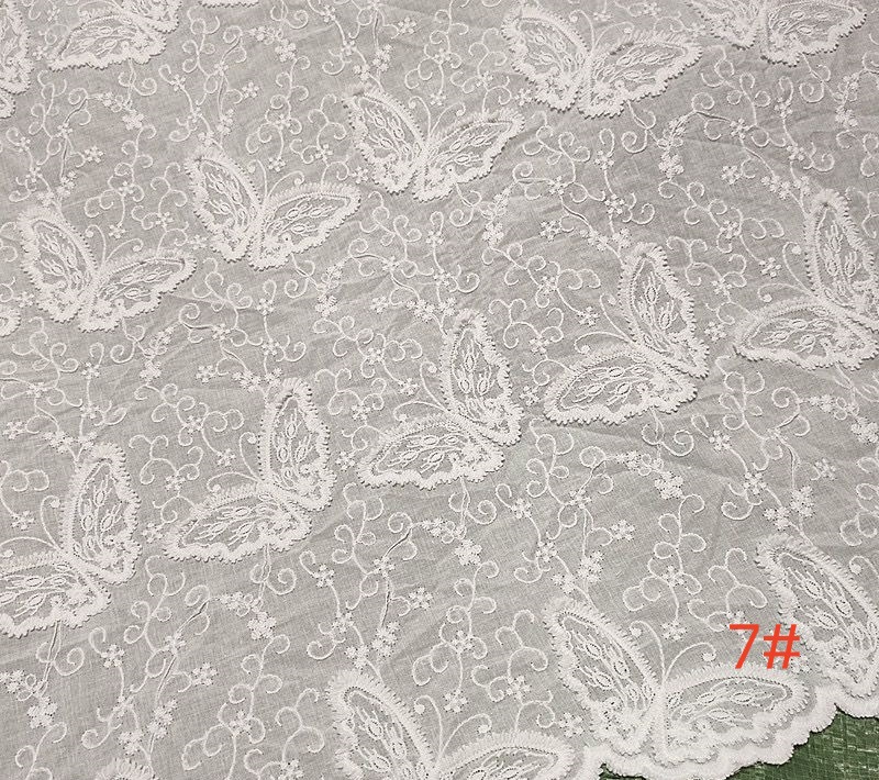 3D flower white color soft embroidered cotton fabric for garments
