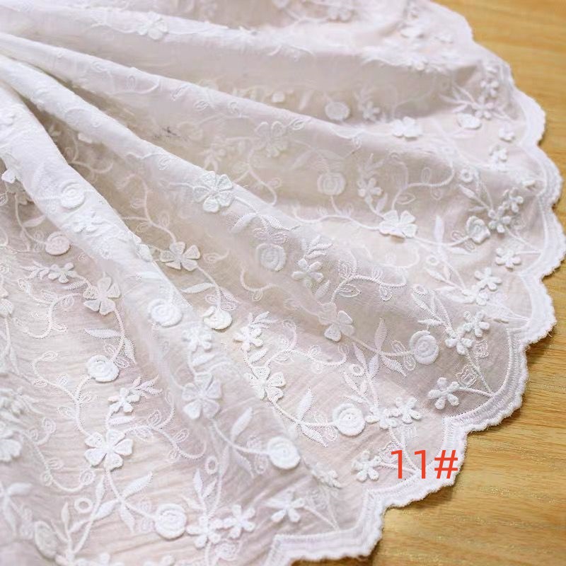 3D flower white color soft embroidered cotton fabric for garments