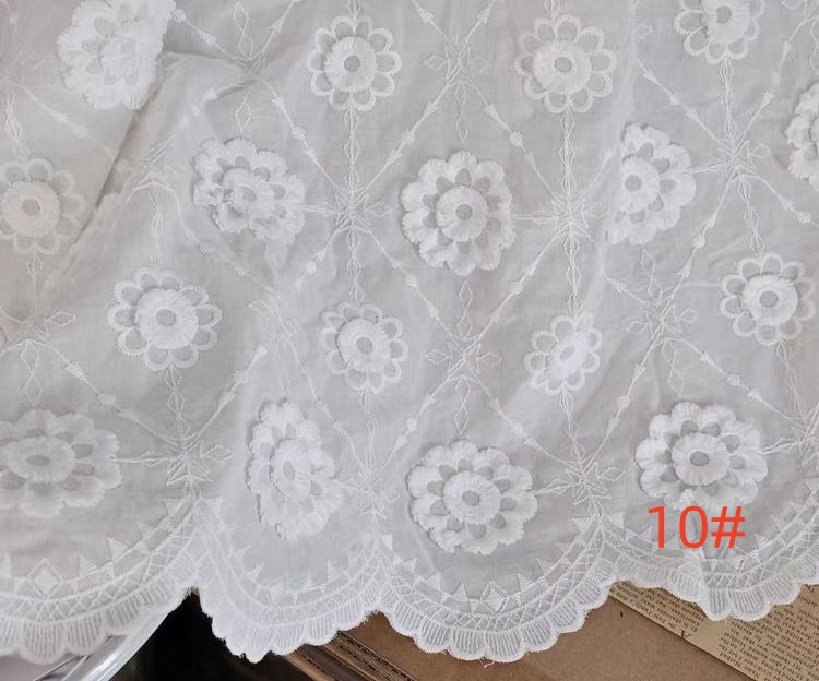 3D flower white color soft embroidered cotton fabric for garments