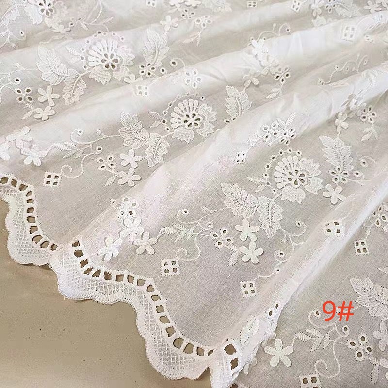 3D flower white color soft embroidered cotton fabric for garments
