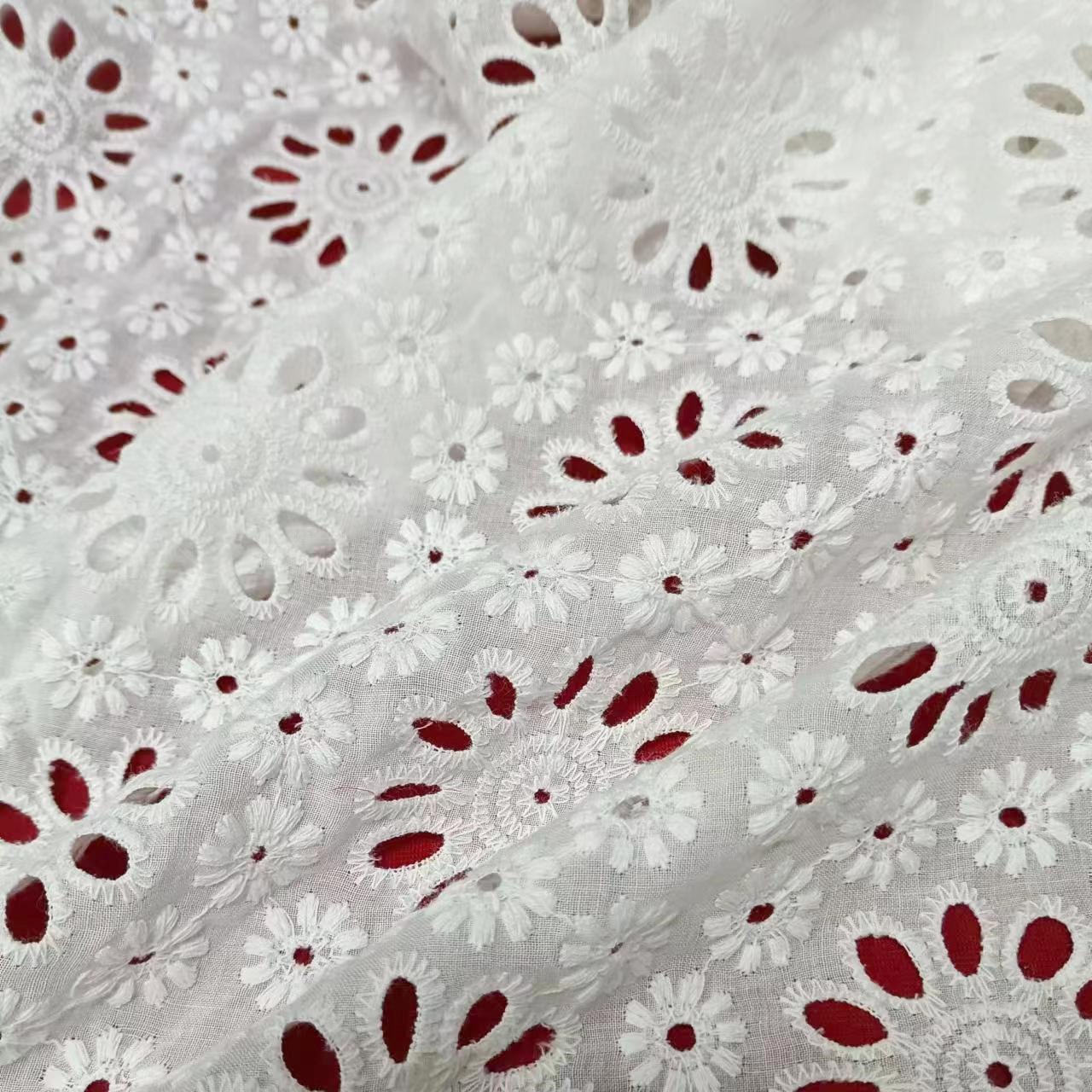 Factory customize high-quality embroidered cotton fabric by the yard Hollow-out embroidery