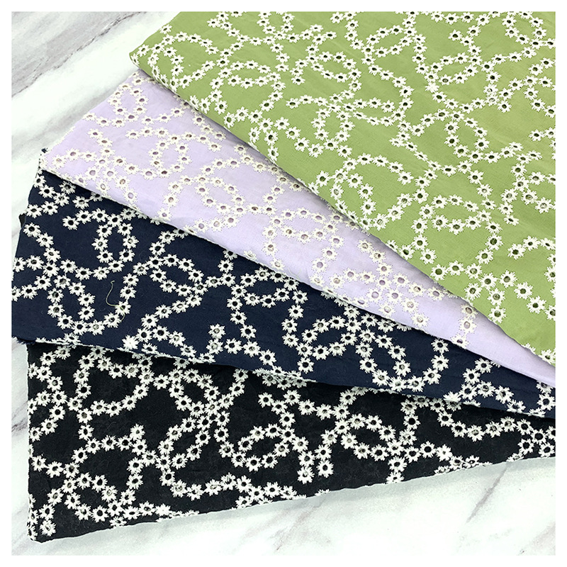 hot sale colorful eyelet embroidered cotton fabric for garments textile