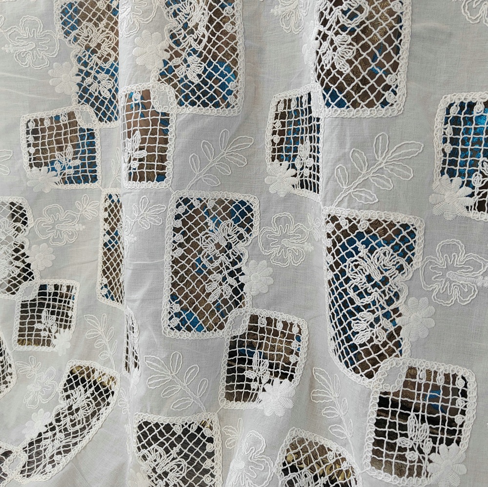 Vintage Cotton laser perforated embroidery Guipure Lace embroidered cotton Fabric for garment