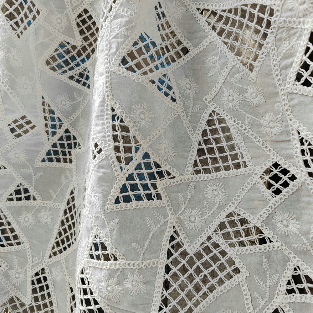 Vintage Cotton laser perforated embroidery Guipure Lace embroidered cotton Fabric for garment