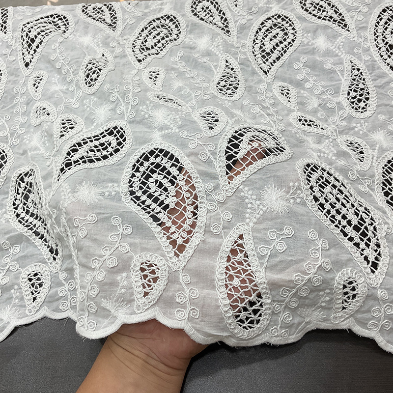 Vintage Cotton laser perforated embroidery Guipure Lace embroidered cotton Fabric for garment