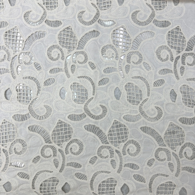 Vintage Cotton laser perforated embroidery Guipure Lace embroidered cotton Fabric for garment