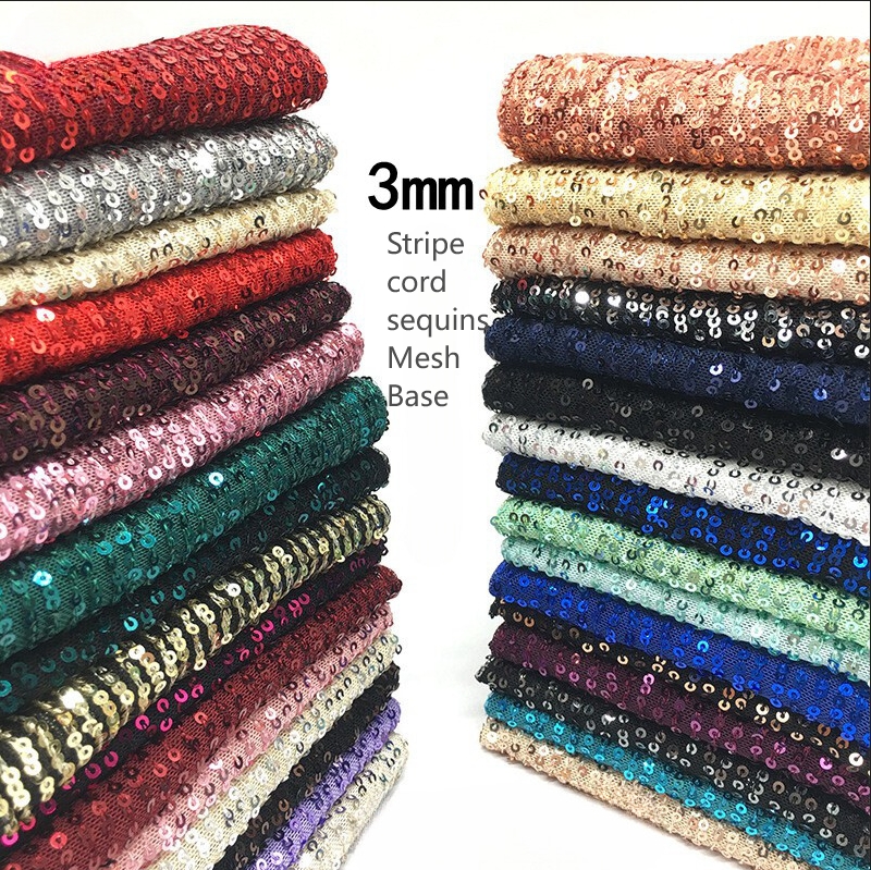 3mm stretch stripe cord mesh base decorative sequin fabric for dresses