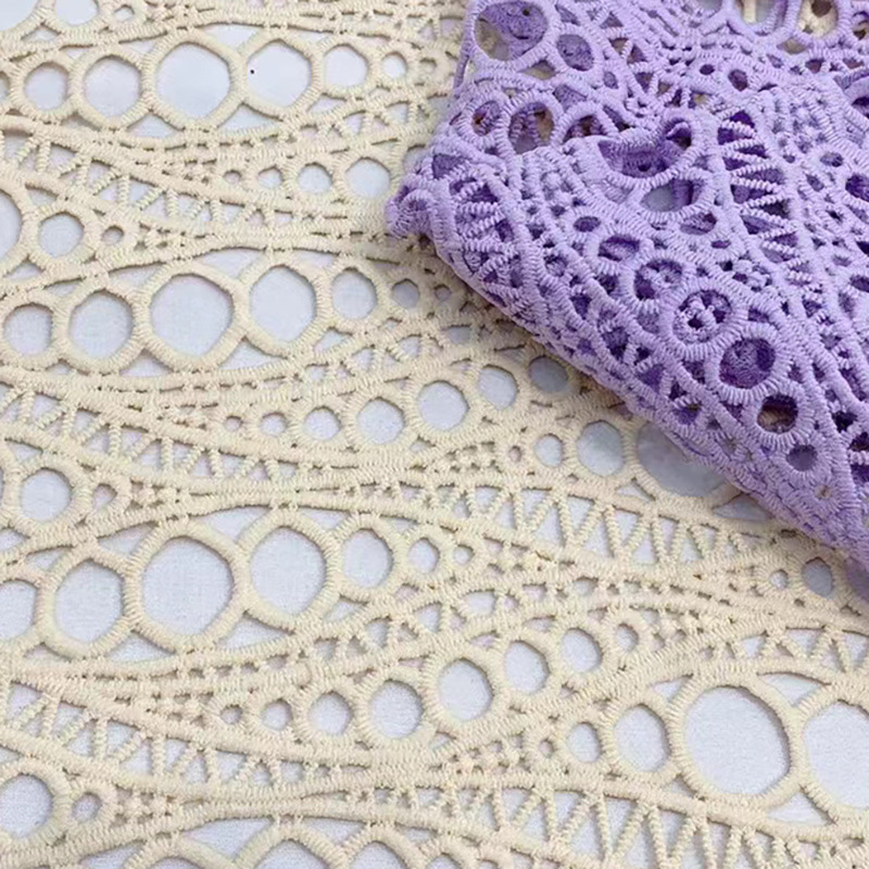 water-soluble polyester lace fabric embroidery geometric flower lace fabric for dress