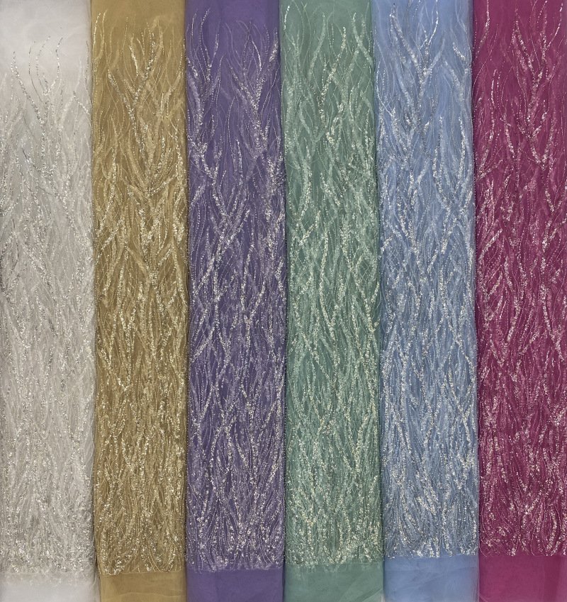 Bridal beaded lace fabric for wedding dresses