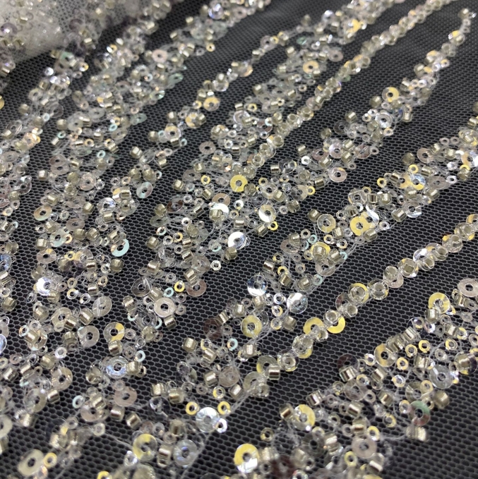 Luxury Affordable Bridal beaded lace fabric with sequins