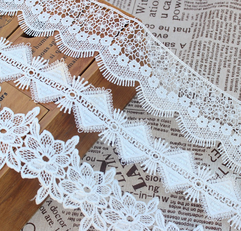 Delicate Milky fiber Polyester lace trim for garments Delicate Milky fiber Polyester lace trim for garments