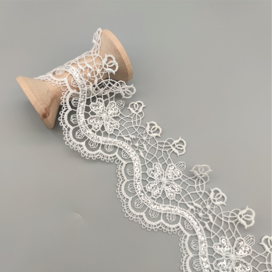 Elegant polyester embroidered sequin lace trimming garment accessories for dress