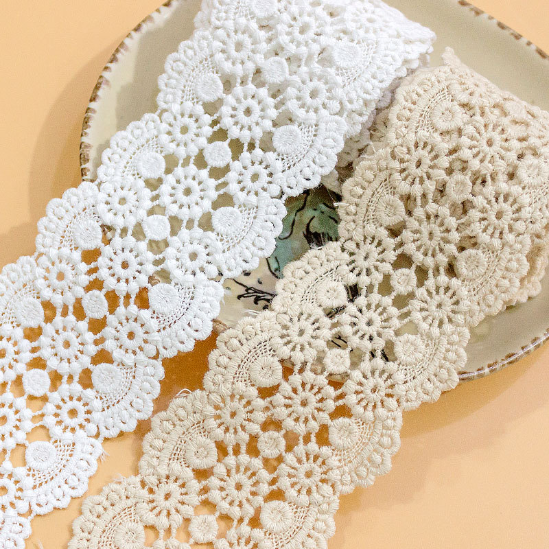 Cotton Thread Water-Soluble Lace Trim in Off-White and Apricot for Children's Clothing Accessories Cotton Thread Water-Soluble Lace Trim in Off-White and Apricot for Children's Clothing Accessories