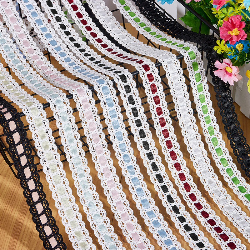 Hollow cotton lace trimming thru with ribbon lace trim for children clothing