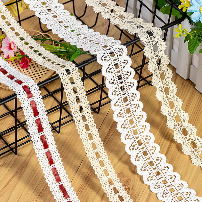 Hollow cotton lace trimming thru with ribbon lace trim for children clothing