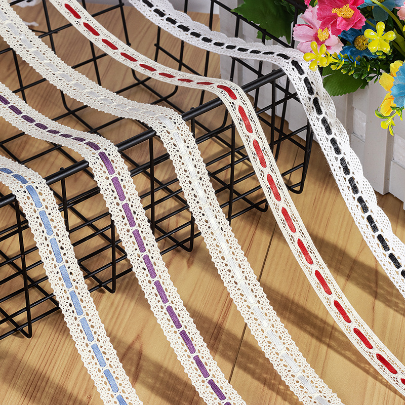Hollow cotton lace trimming thru with ribbon lace trim for children clothing
