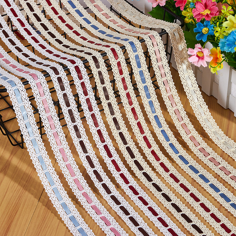 Hollow cotton lace trimming thru with ribbon lace trim for children clothing