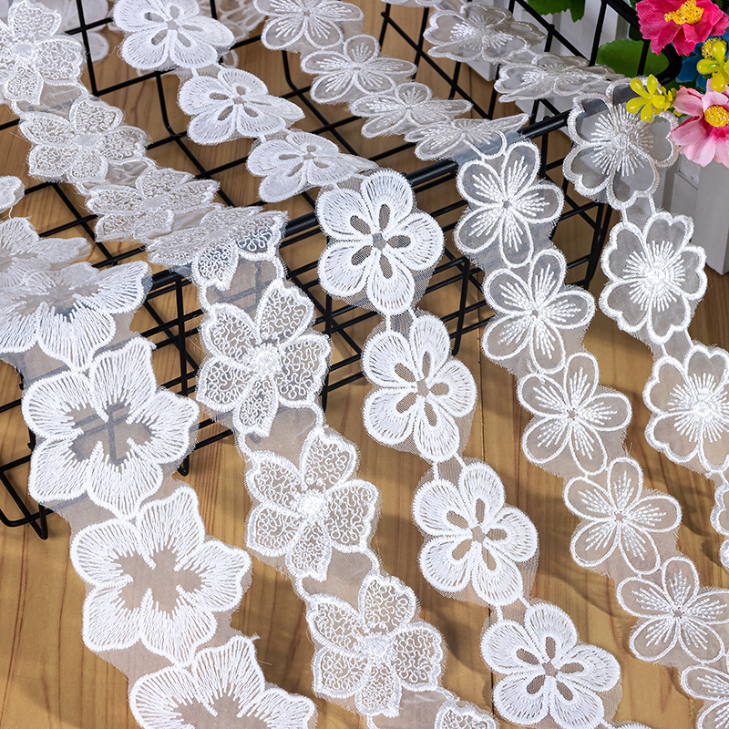 New mesh base Lace Trim Cotton Thread Embroidered lace trimming Clothing Lace Accessory New mesh base Lace Trim Cotton Thread Embroidered lace trimming Clothing Lace Accessory