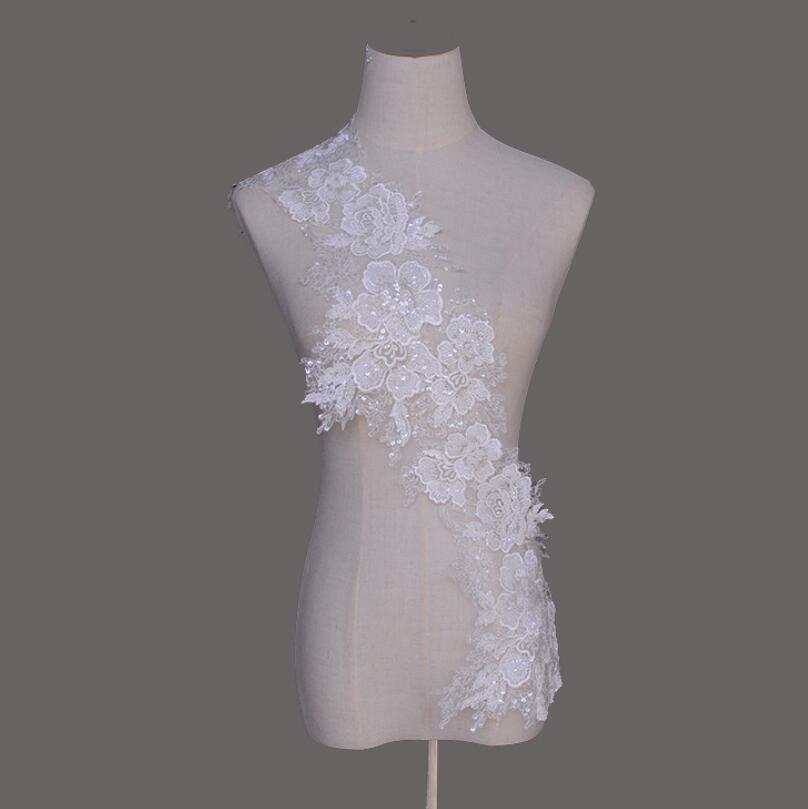 Fashion beaded bridal lace trim for wedding dress