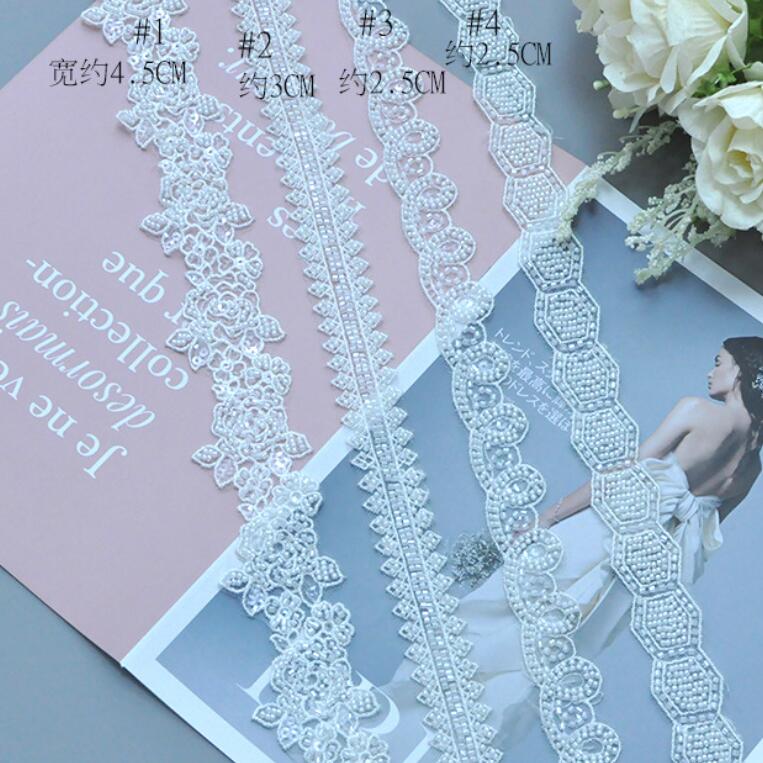 Fashion beaded bridal lace trim for wedding dress