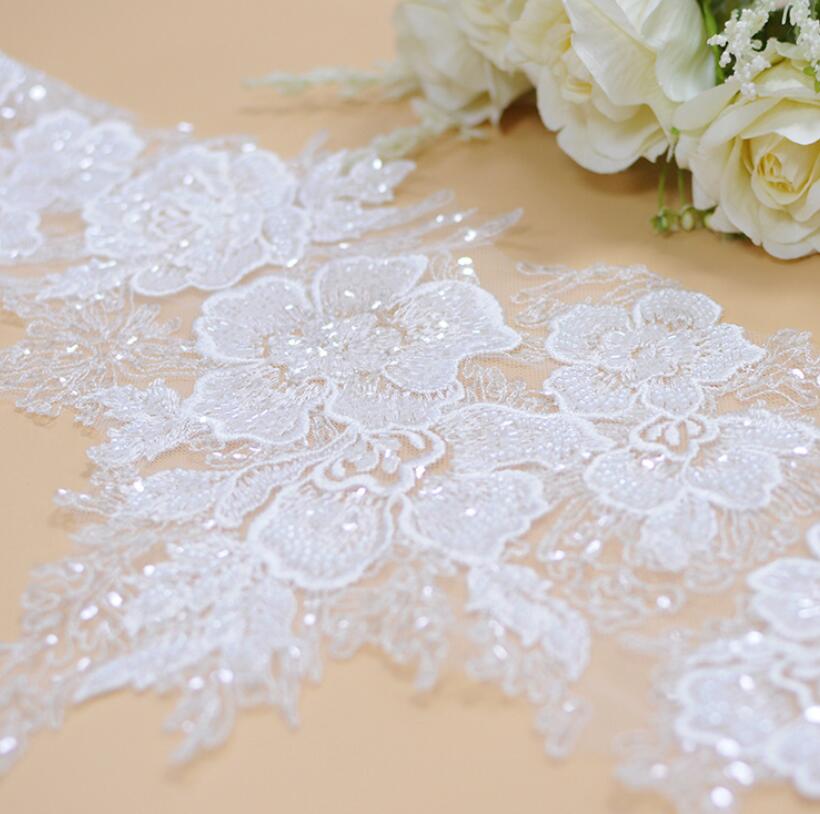 Fashion beaded bridal lace trim for wedding dress