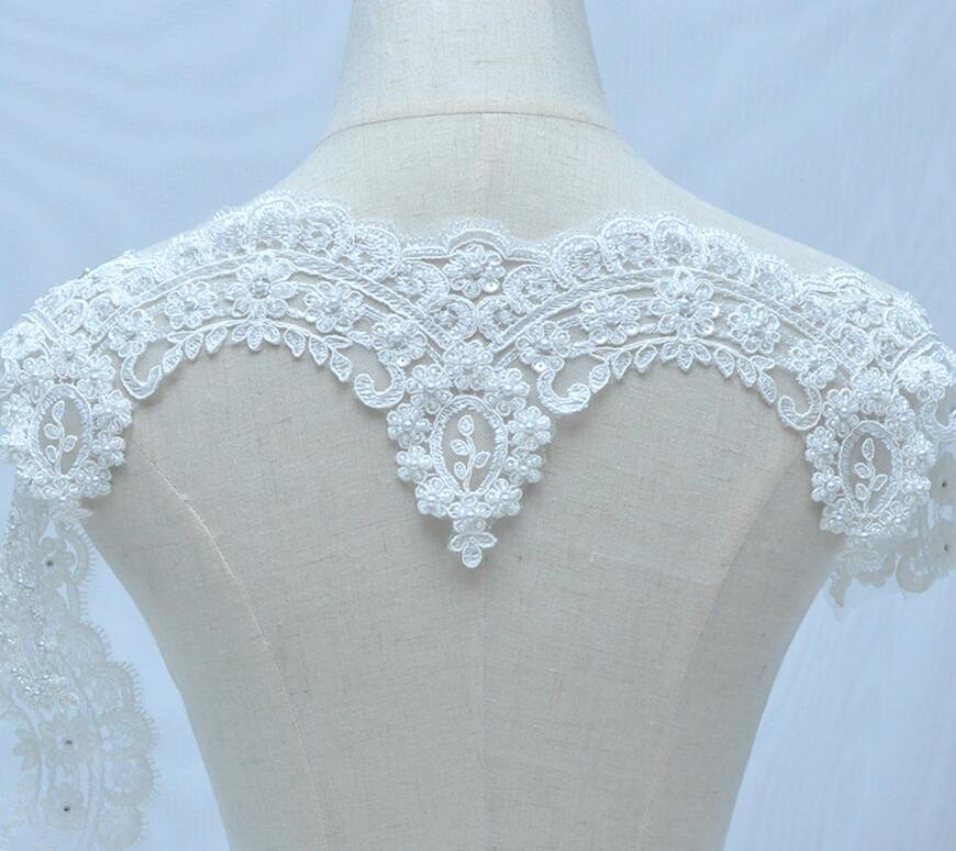 Fashion beaded bridal lace trim for wedding dress