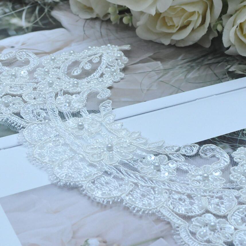 Fashion beaded bridal lace trim for wedding dress