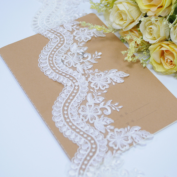 White Embroidered Cord Lace Trimming Fringe for Wedding Dress and Veil Decor