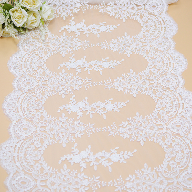 White Embroidered Cord Lace Trimming Fringe for Wedding Dress and Veil Decor