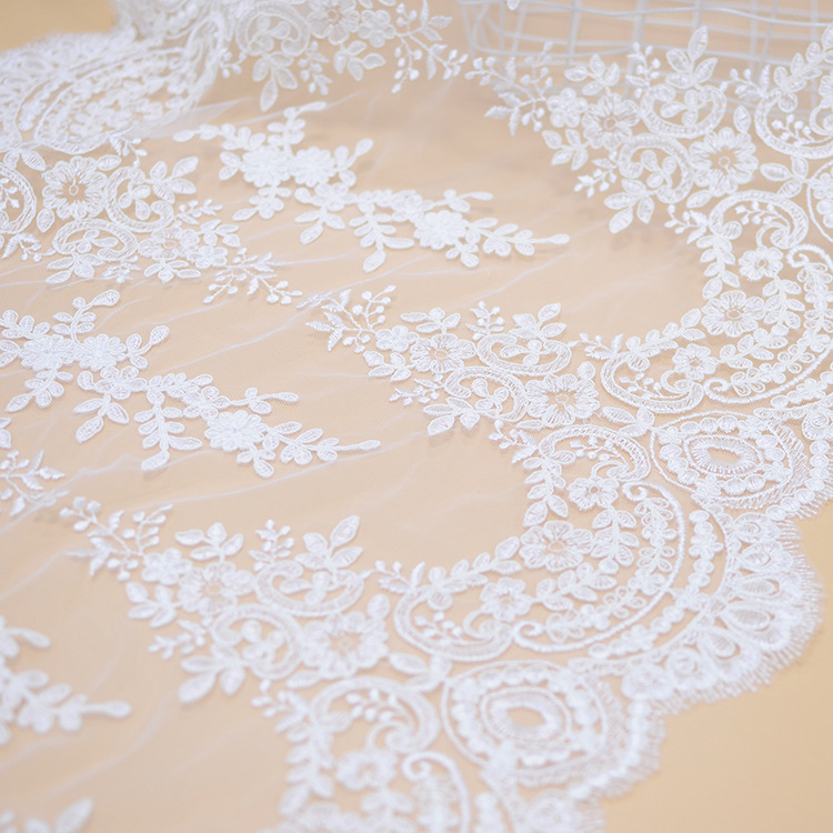 White Embroidered Cord Lace Trimming Fringe for Wedding Dress and Veil Decor