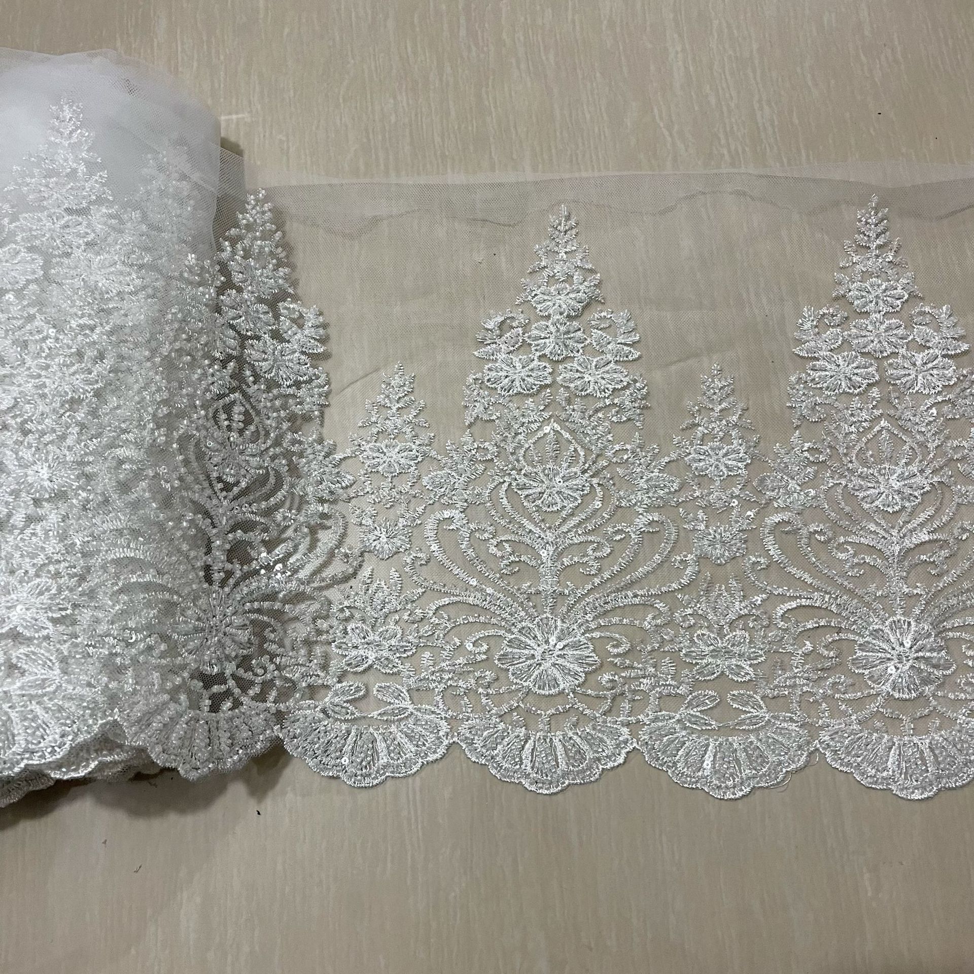 White silver gold color beaded embroidery lace trimming for wedding dress