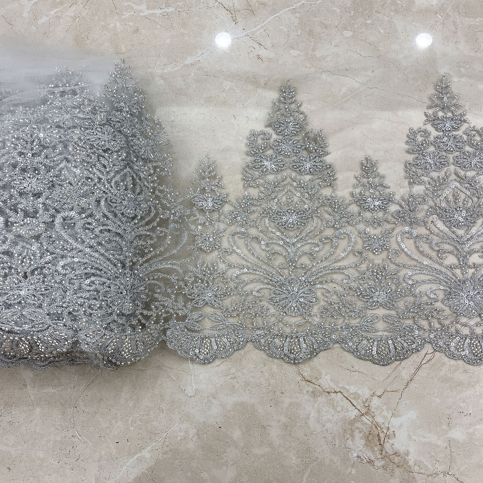 White silver gold color beaded embroidery lace trimming for wedding dress