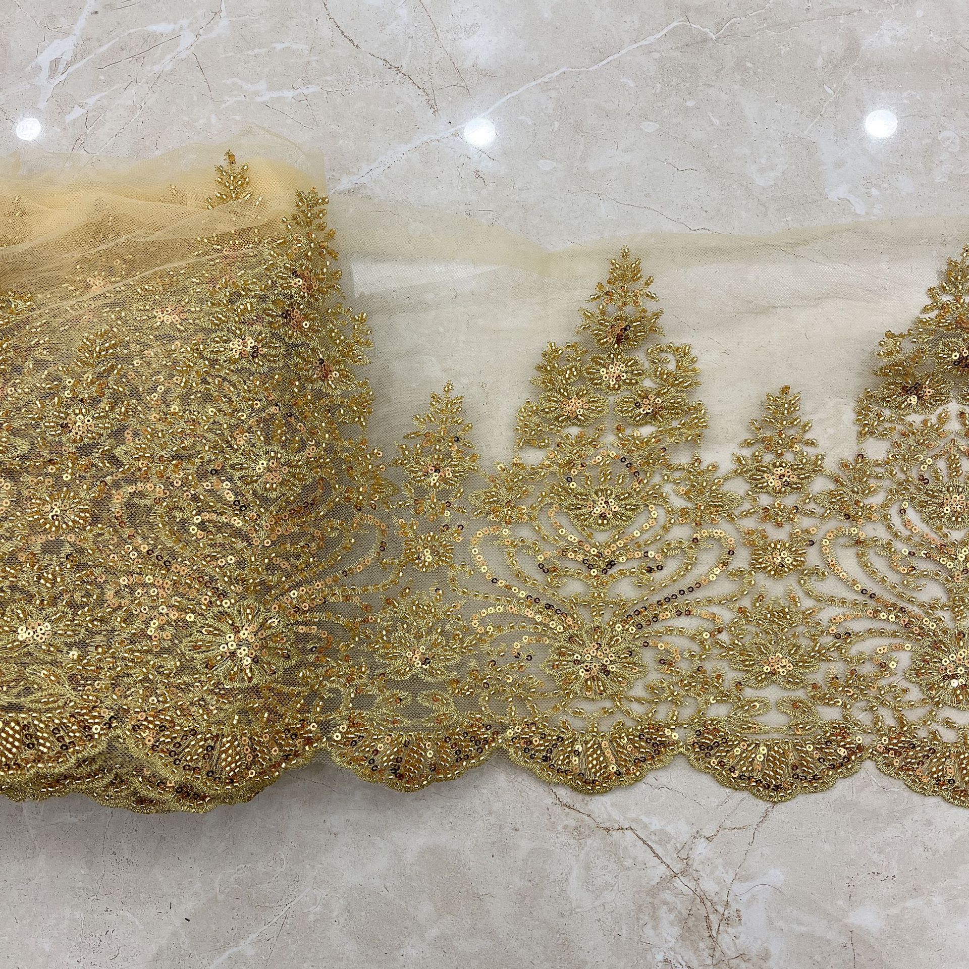 White silver gold color beaded embroidery lace trimming for wedding dress