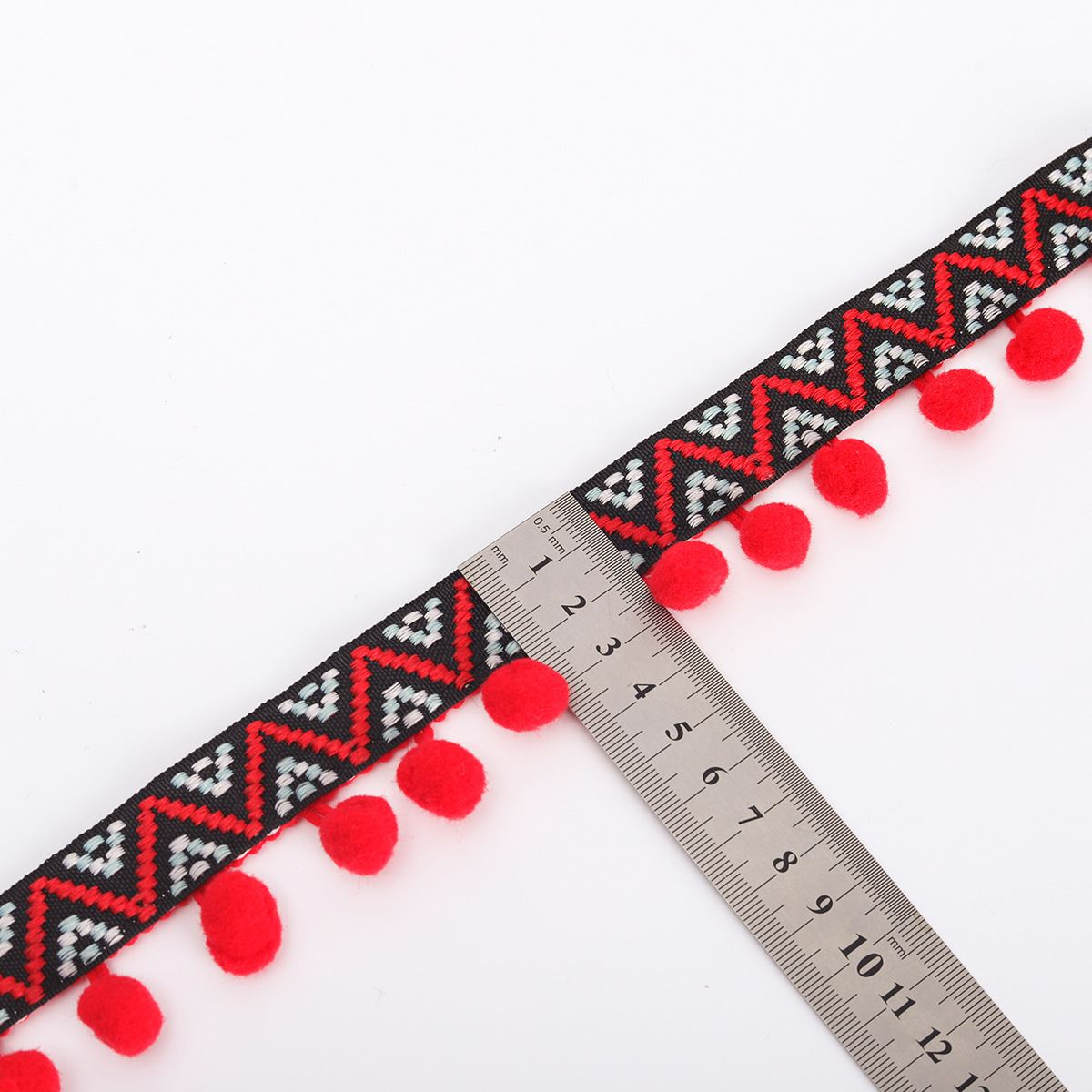 Ethnic ribbon with pompom trim garment trimming accessories supplier
