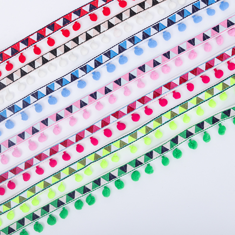 Ethnic ribbon with pompom trim garment trimming accessories supplier