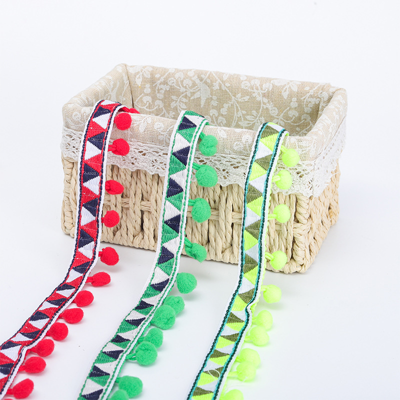 Ethnic ribbon with pompom trim garment trimming accessories supplier