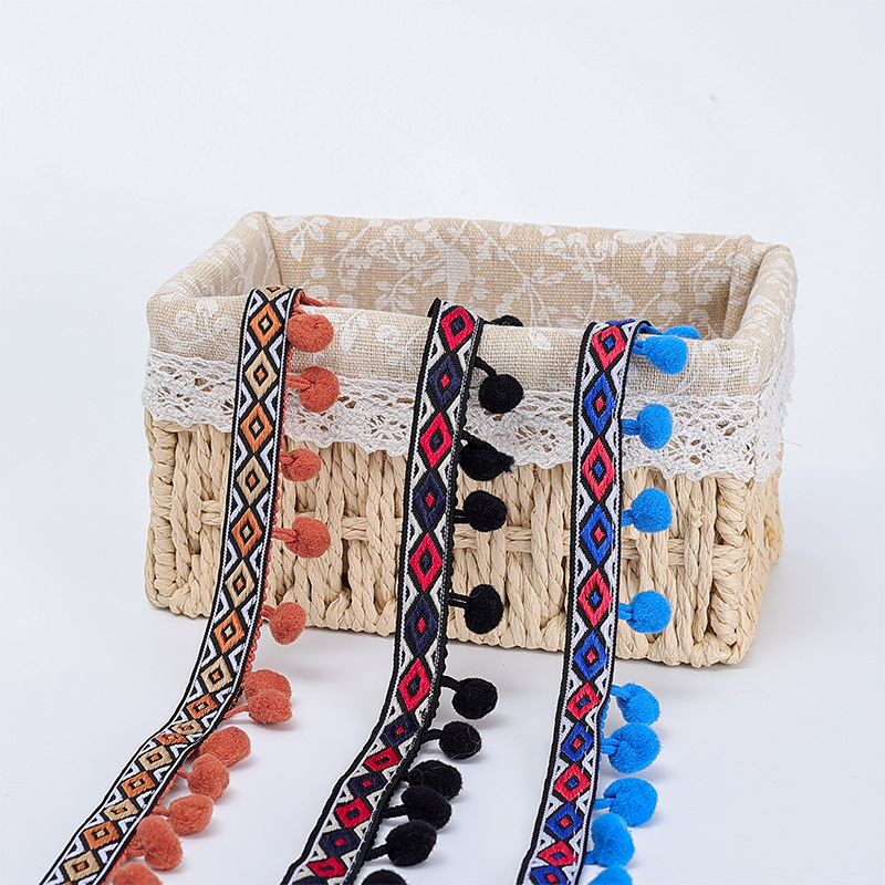 Ethnic ribbon with pompom trim garment trimming accessories supplier