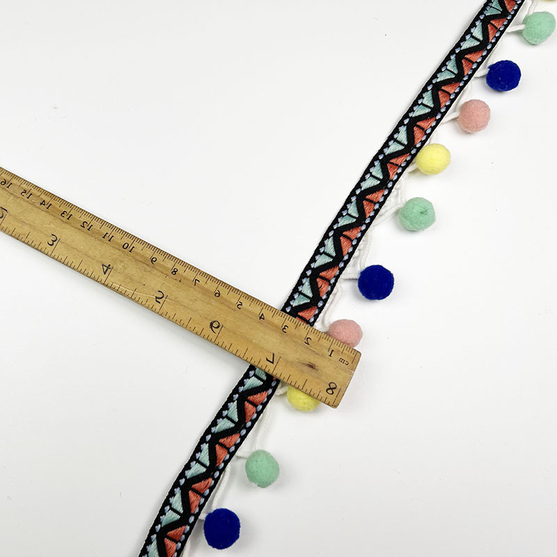 Ethnic ribbon with pompom trim garment trimming accessories supplier