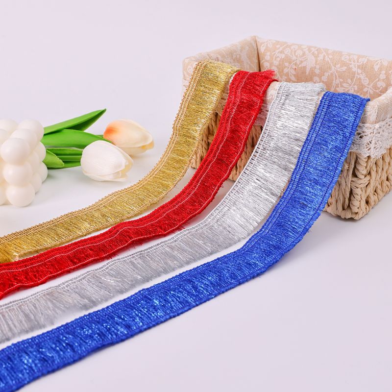 4cm gold silver shiny PP yarn polyester tassel fringe trimming can be customize size