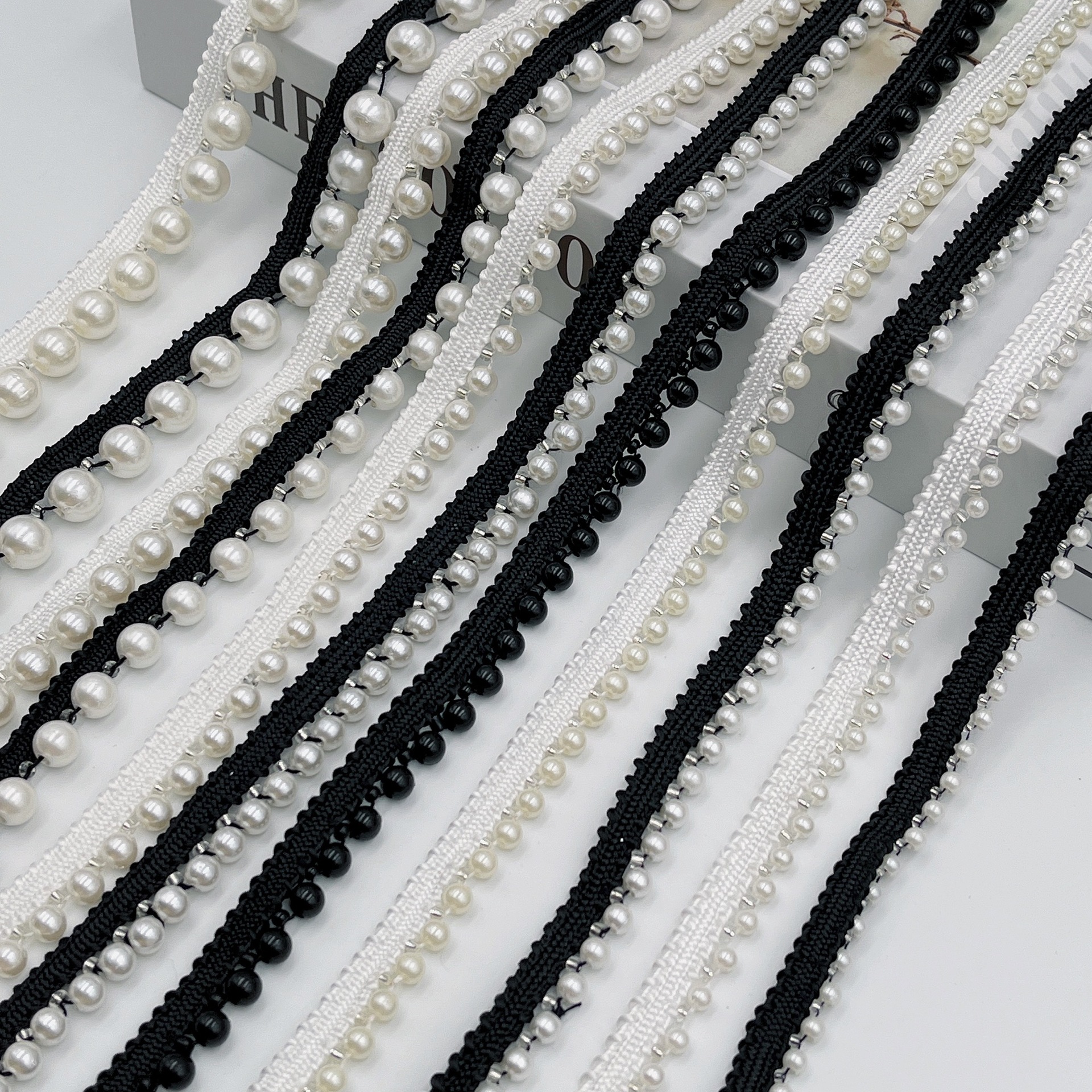 Beaded pearl and rhinestone piping trimming Beaded pearl and rhinestone piping trimming